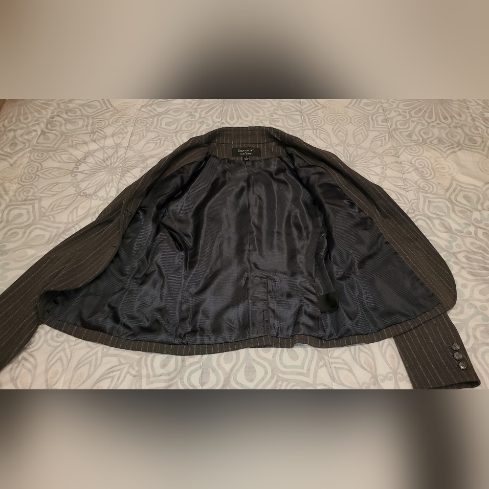 Womens Signature By Larry Levine 2pc Pantsuit, Dark Blueish Gray With Pinstripes - Picture 3 of 13